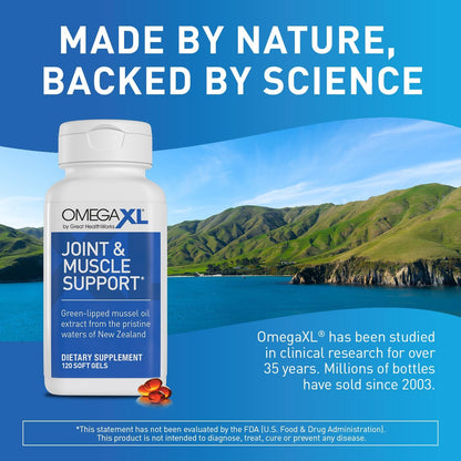 OmegaXL Joint Support Supplement - Natural Muscle Support, Green Lipped Mussel Oil,120 Capsulas de Gel
