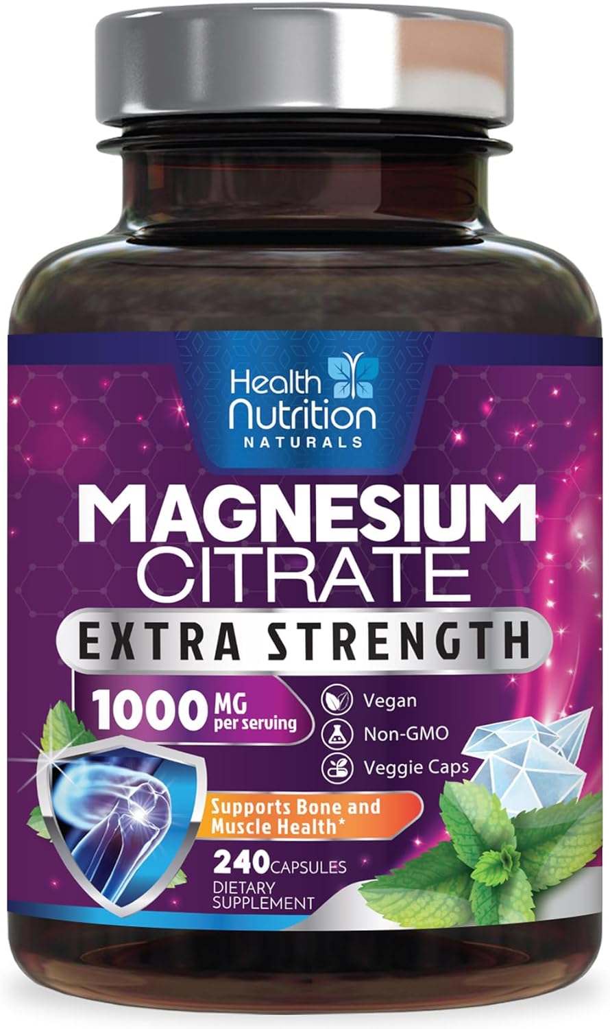 Health Nutrition Citrato de magnesio Extra fuerte  1000 mg  240 cápsulas