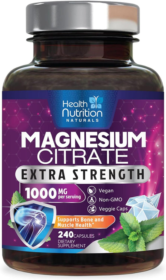 Health Nutrition Citrato de magnesio Extra fuerte  1000 mg  240 cápsulas