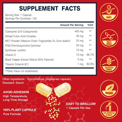 Dr. Foster - CoQ10 400mg(SUPER POTENCY) con Shilajit y PQQ, 120 capsulas veggie