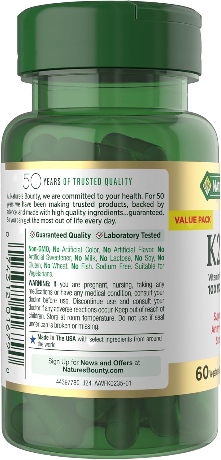 Natures Bounty - Vitamina K2(100mcg) + D3(100mcg - 4000IU) , 60 capsulas