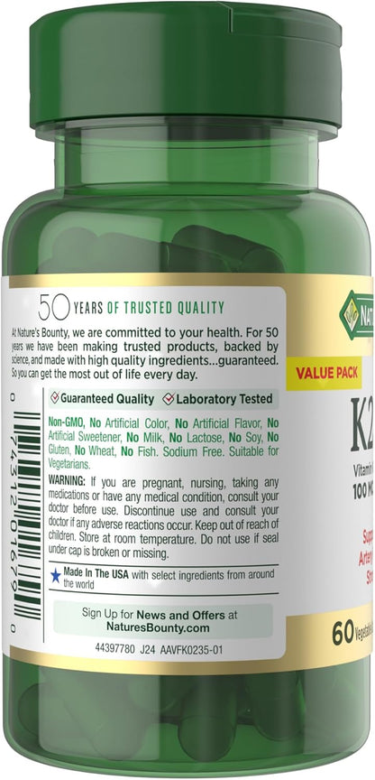 Natures Bounty - Vitamina K2(100mcg) + D3(100mcg - 4000IU) , 60 capsulas