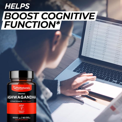 PhiNaturals Extracto orgánico de raíz de ashwagandha, 1500 mg 90 unidades