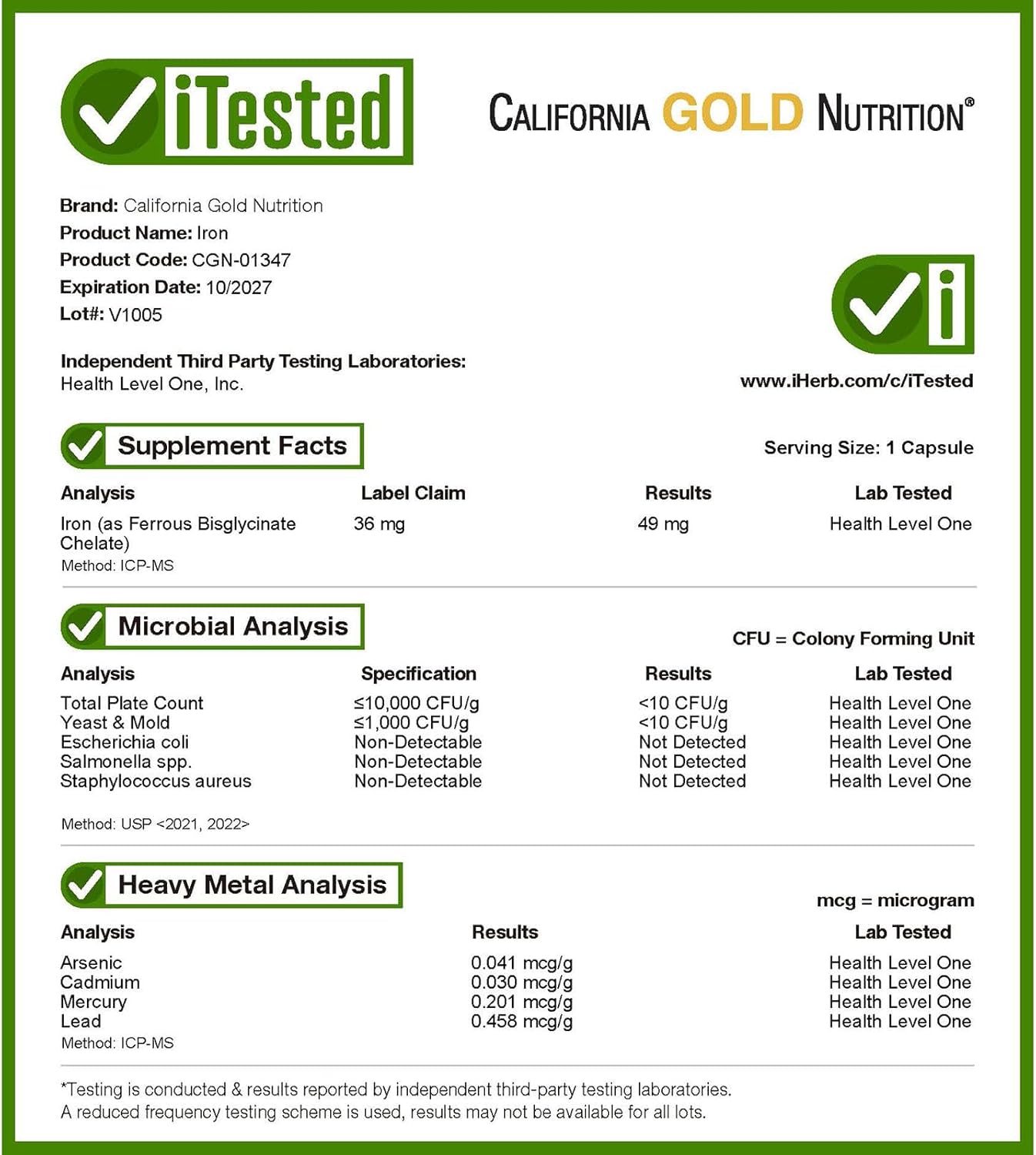 California Gold Nutrition Hierro Ferrochel, forma de quelato de bisglicinato ferroso, suave para el estómago, 36 mg, 90 cápsulas vegetale