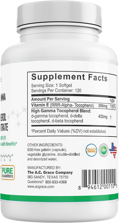 A.C. Grace company-Unique E high gamma mixed tocopherol concentrate, 120 capsulas