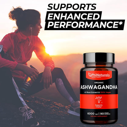 PhiNaturals Extracto orgánico de raíz de ashwagandha, 1500 mg 90 unidades