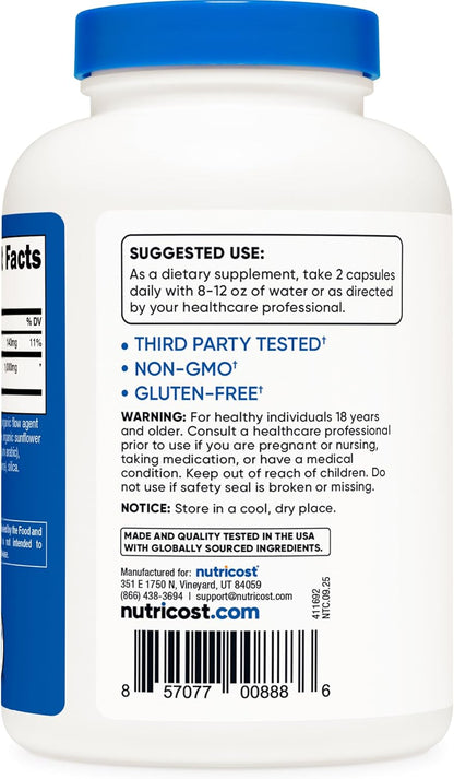 Nutricost HMB (Beta-Hidroxi Beta-Metilbutirato) 1000 mg 240 cápsulas