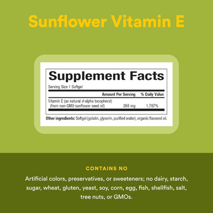 Whole Earth & Sea Vitamina E de girasol 268 mg, sin soja, 90 cápsulas blandas