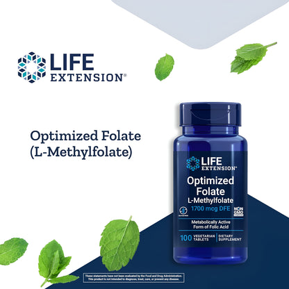 Life Extension - Optimized Folate L-Melthylfolate 1700mcg DFE 100 Caps veg.