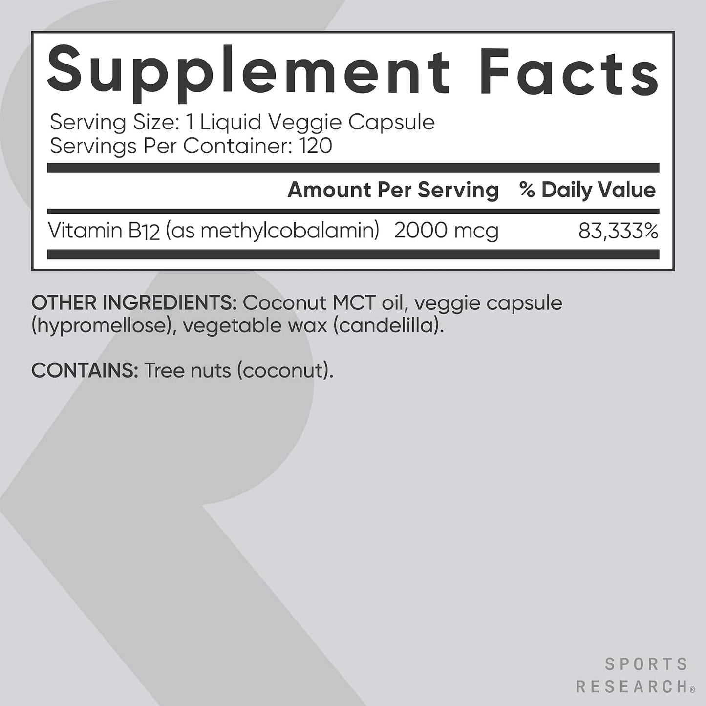 Sport Research - Methyl  Vitamin B12 2000mcg, 120 cápsulas vegetales líquidas