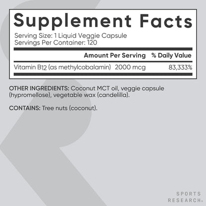 Sport Research - Methyl  Vitamin B12 2000mcg, 120 cápsulas vegetales líquidas