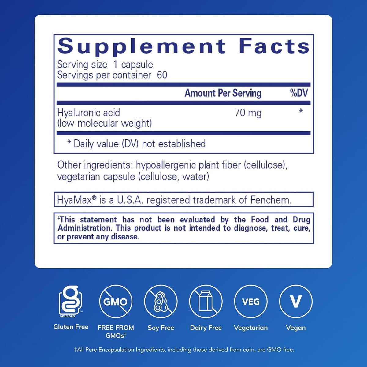 Pure Encapsulations Ácido hialurónico para hidratación de la piel - 60 cápsulas