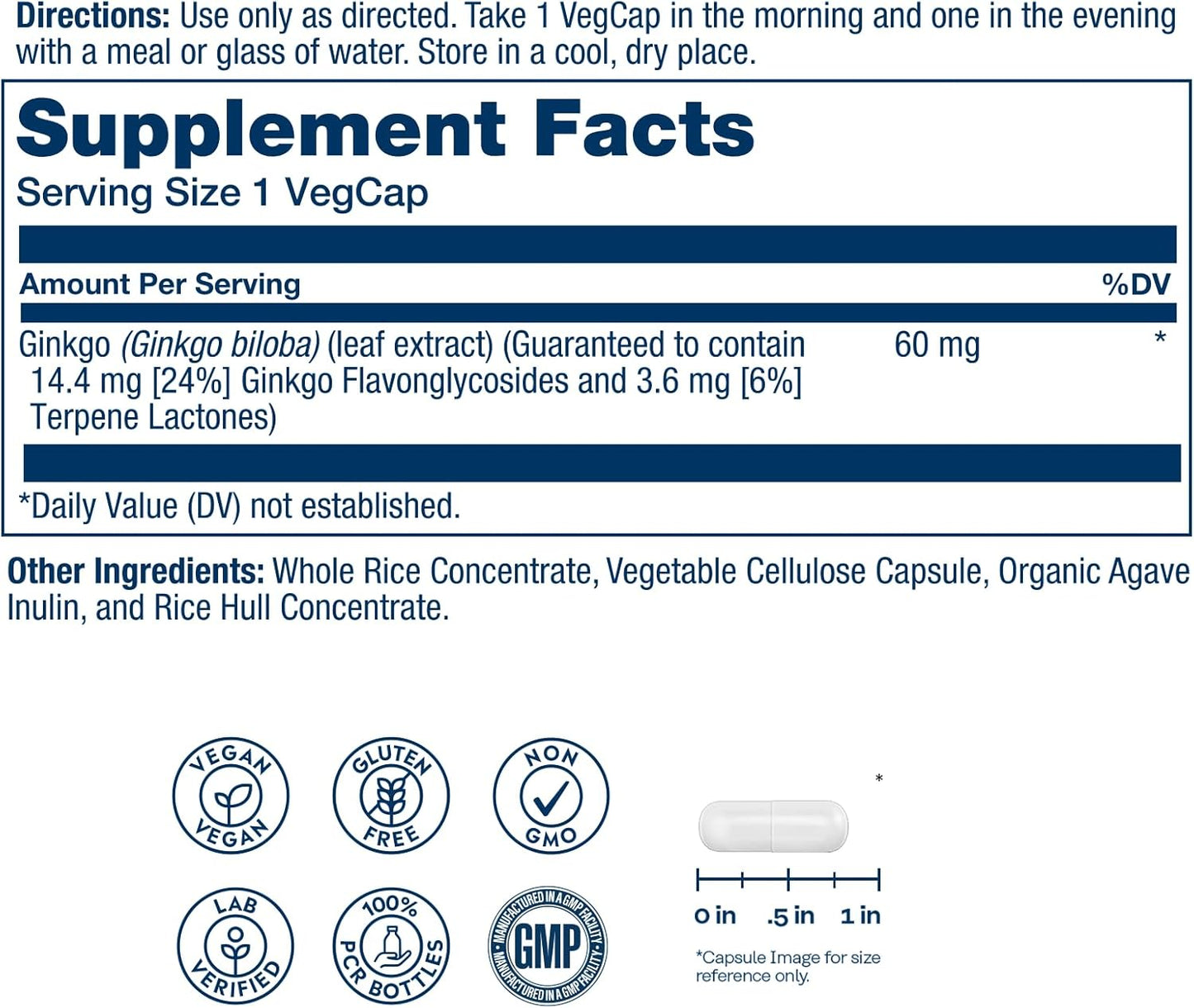 SOLARAY Extracto de hoja de ginkgo biloba de potencia garantizada, tapa vegetal (Btl-plástico) 60mg | 120ct