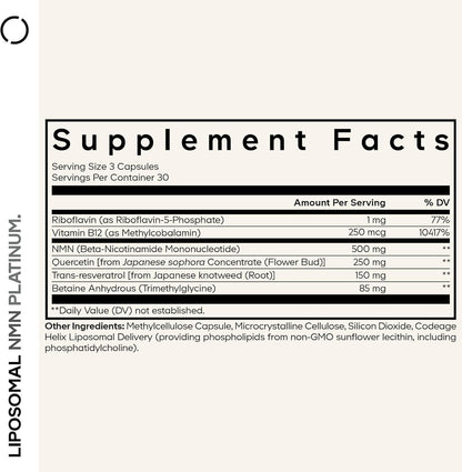 Codeage Platino liposomal NMN - Suplemento NMN de 500 mg,  90 cápsulas
