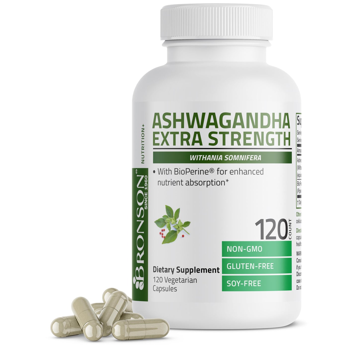Ashwagandha Bronson  Extra Fuerte , modo y estress con BioPerina - 120  Capsulas