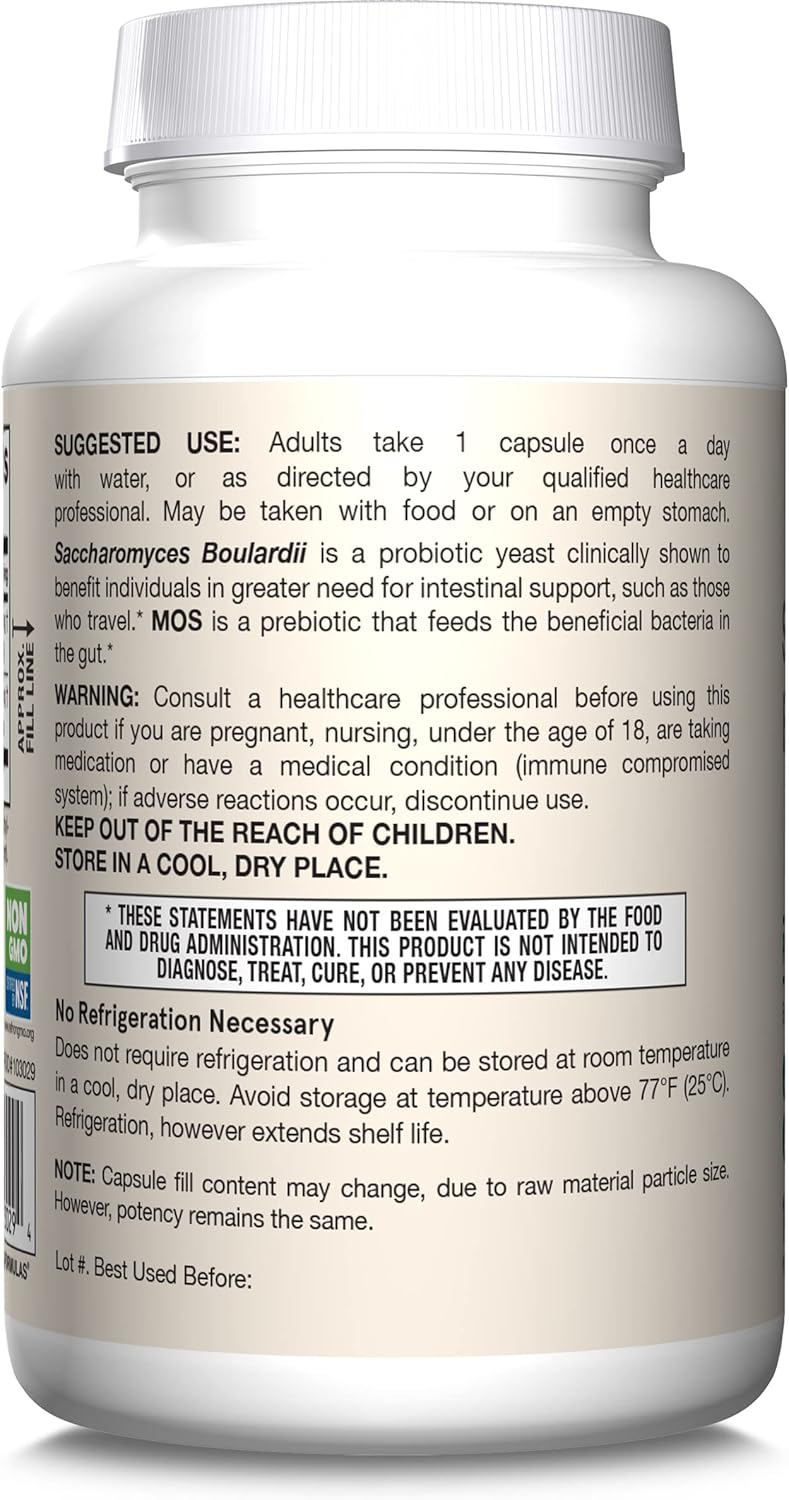 Jarrow Formulas Vegan, Saccharomyces Boulardii + MOS 5 billion CFU probiotic + prebiotic, 180 capsulas
