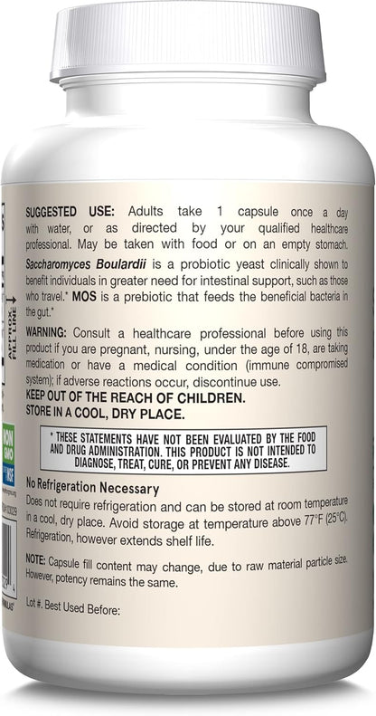 Jarrow Formulas Vegan, Saccharomyces Boulardii + MOS 5 billion CFU probiotic + prebiotic, 180 capsulas
