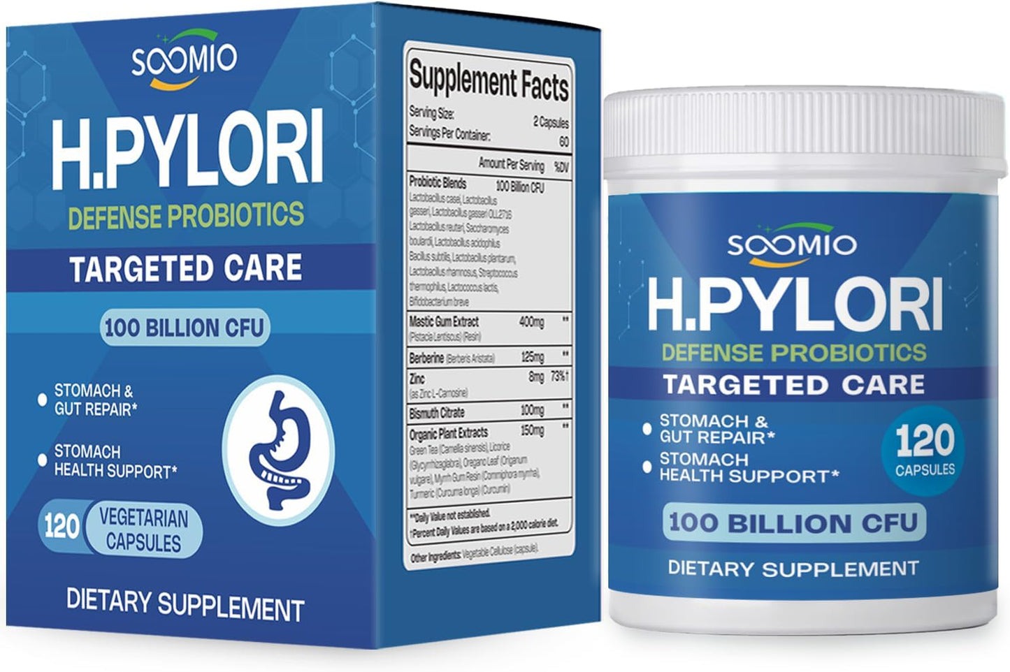 Soomio - H.Pylori Support Probiotic 100 mil millones 120capsulas