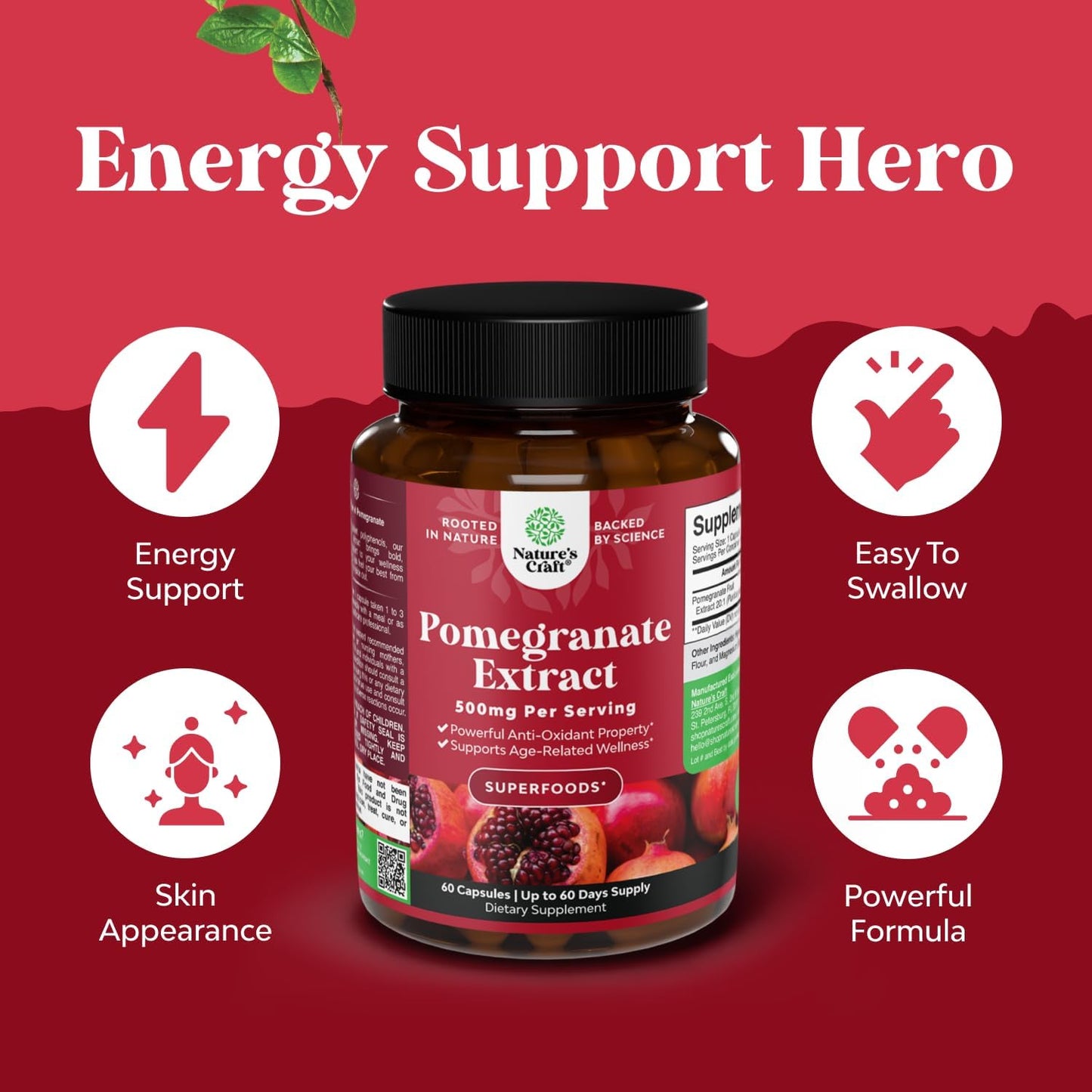 Nature`s Craft - Pomegranate Extract 500mg, 60 capsulas
