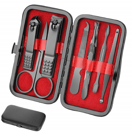 Aceoce Set profesional de aseo de manicura, pedicura con cortaúñas, 18 en 1, de acero inoxidable, Negro