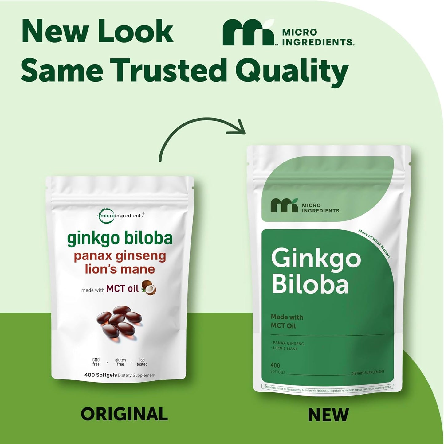 MicroIngredients - Ginkgo Biloba, panax ginseng lions mane con MCT OIl, 400 capsulas