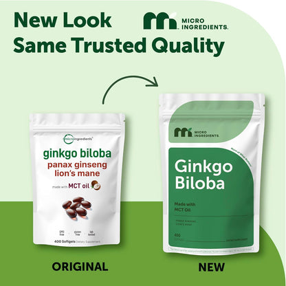 MicroIngredients - Ginkgo Biloba, panax ginseng lions mane con MCT OIl, 400 capsulas