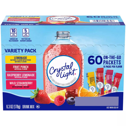 Kraft Crystal Light On the Go, 60 unidades, paquete variado de jugos en sobres 178gr