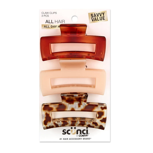 Scunci by Conair Pinzas para el cabello – 3 pulgadas – Tortuga, gris pardo y jirafa – 3 unidades