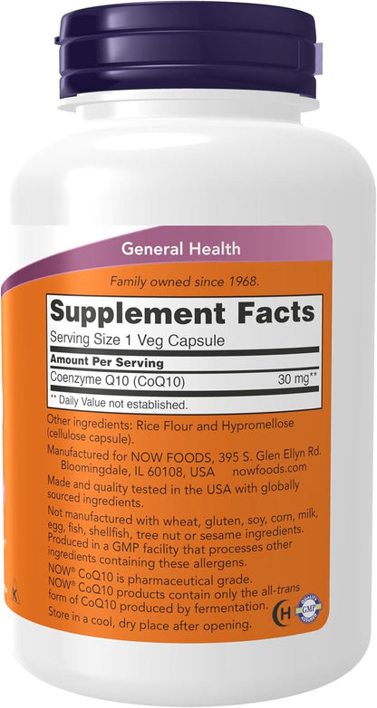 NOW Suplementos, CoQ10 30 mg, 240 Cápsulas Vegetales