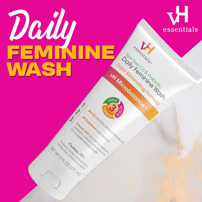 vH essentials, Ph Balanced - Lavado diario femenino, aceite de árbol de té y prebiótico, 177 ml.