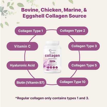 MicroIngredients- Multi Colageno peptides complex tipo I,II,III,V,X - 240 capsulas