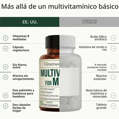 Vimerson Health Suplemento multivitamínico multimineral diario para hombres -60 cápsulas