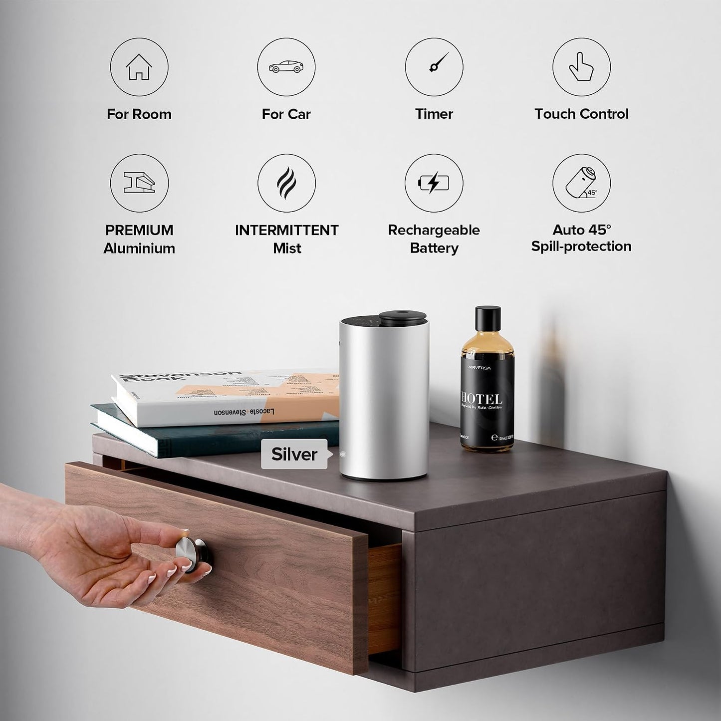 Airversa ANX - Difusor sin agua para aceites esenciales para el hogar, habitación, color plata.