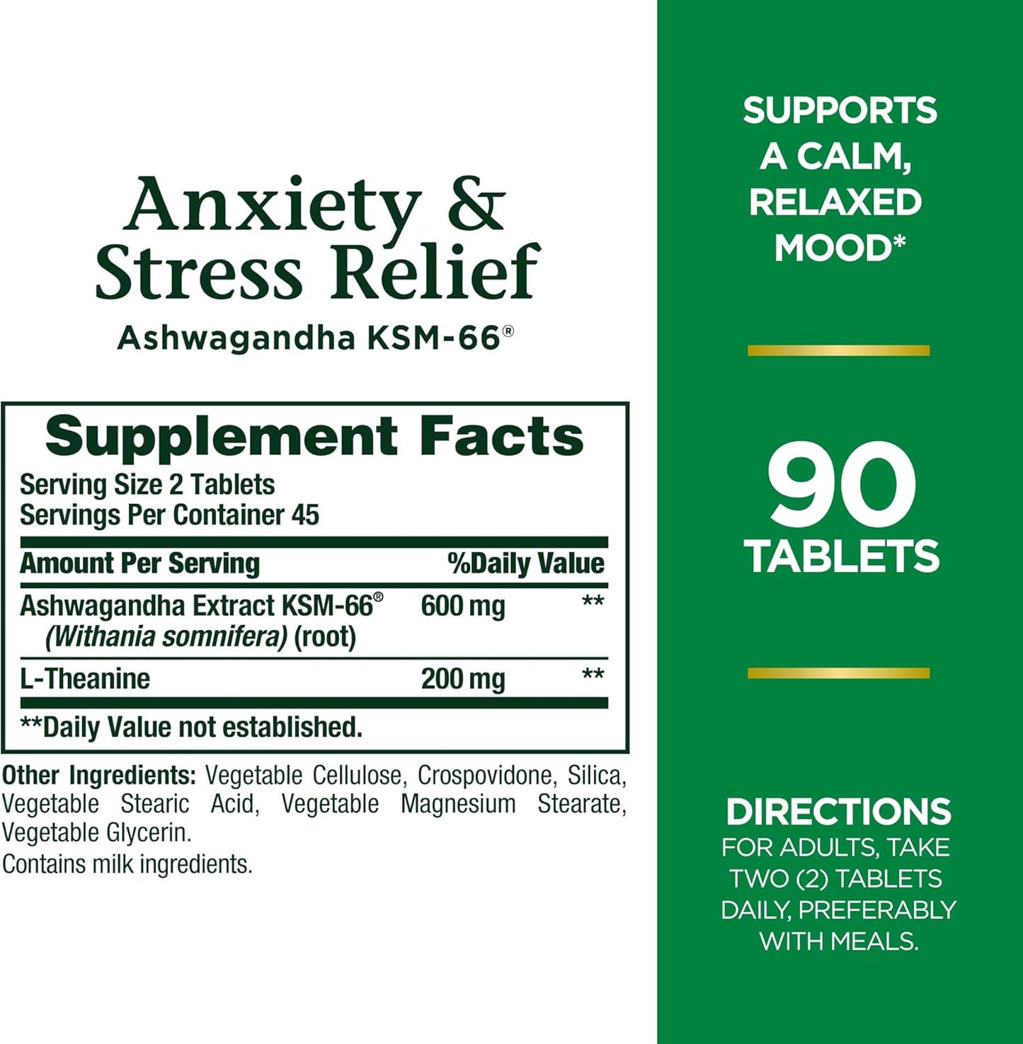 Nature's Bounty Anxiety y Stress Relief - Ashwagandha KSM-66 90 tabletas