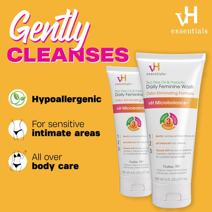 vH essentials, Ph Balanced - Lavado diario femenino, aceite de árbol de té y prebiótico, 177 ml.