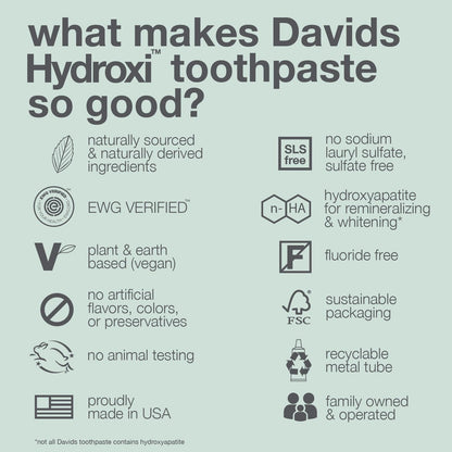 Davids Pasta de dientes sin flúor de hidroxi nano hidroxiapatita  remineraliza el esmalte y, blanqueamiento, antiplaca, sin SLS, menta natural, 113gr