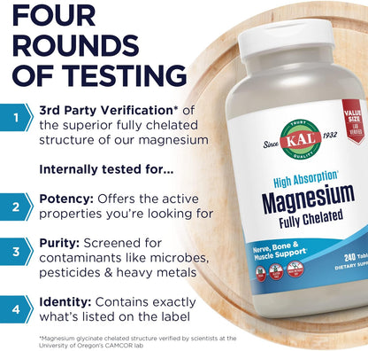 Kal - Magnesium Fully Chelated (high absorption), 240 tabletas