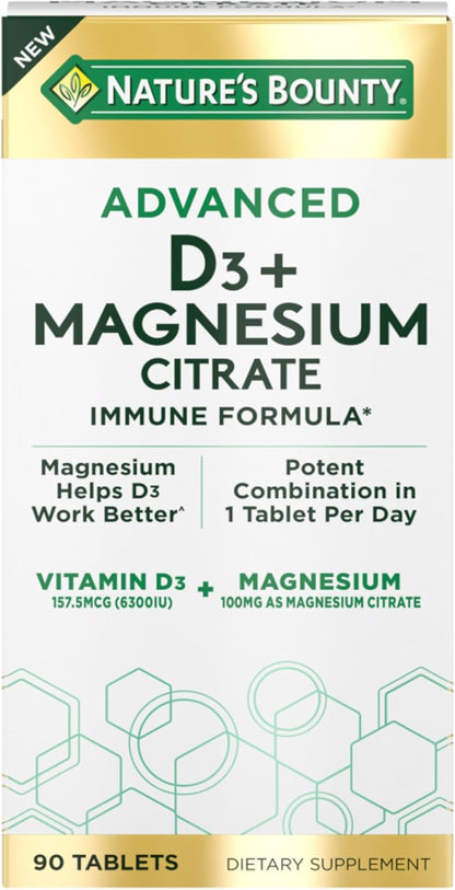 Nature's Bounty Advanced D3 + fórmula inmune de citrato de magnesio,90 Tabletas