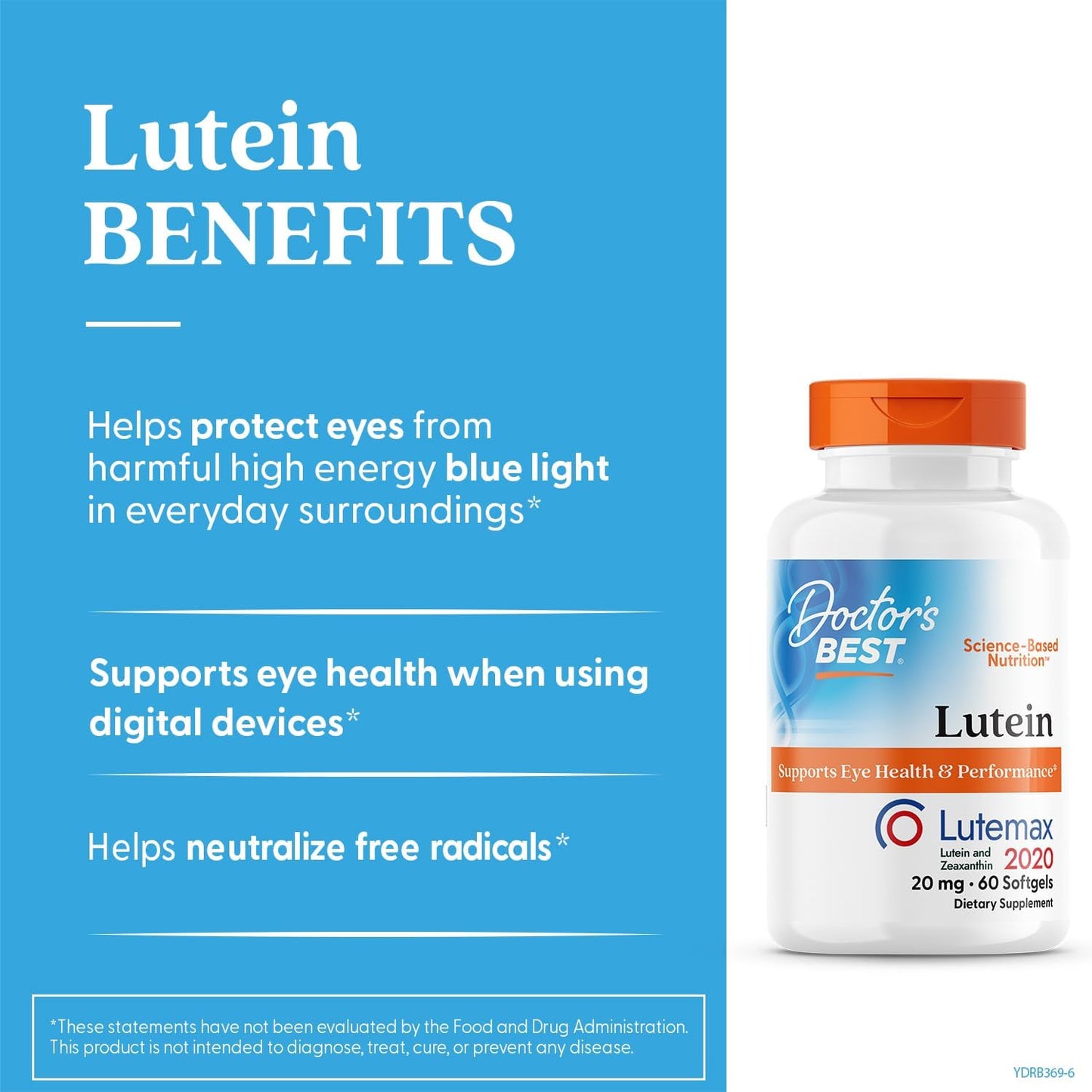 Doctor Best - Lutein 20mg extracto de flor de caléndula Lutemax 2020 - 60 cápsulas blandas