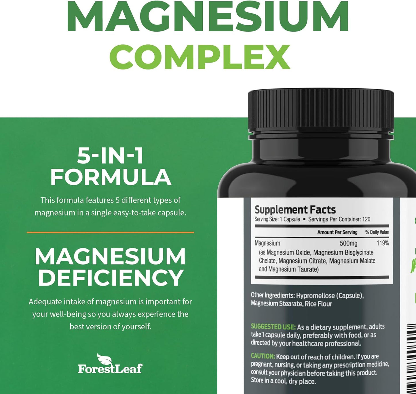 ForestLeaf Magnesium Complex 500mg, 120 cápsulas