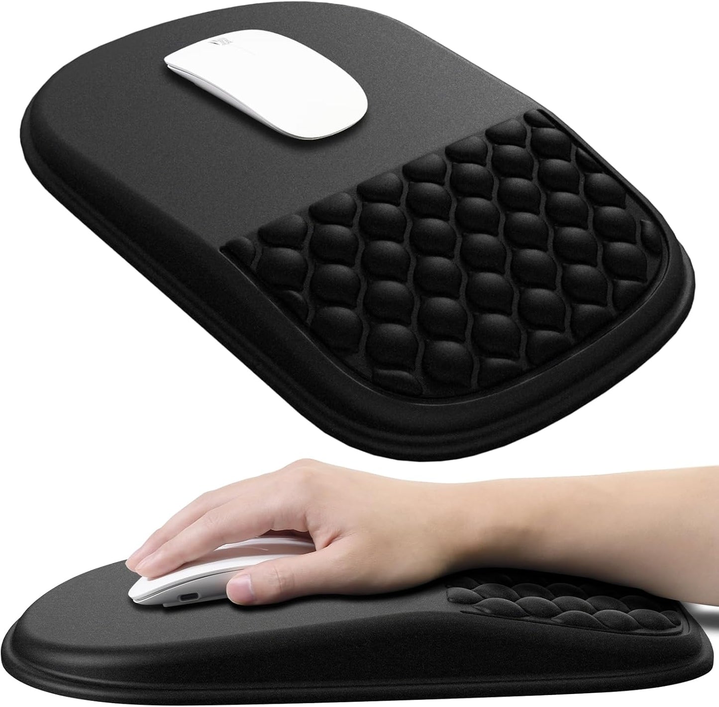 JIKIOU Pad ergonómica para mouse con diseño de masaje, espuma viscoelástica para aliviar el dolor, base de poliuretano antideslizante,12 x 8 negro