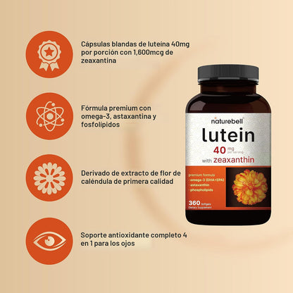 Nature Bell, Luteína 40mg + Zeaxantina 1,600mcg, 360 cápsulas blandas