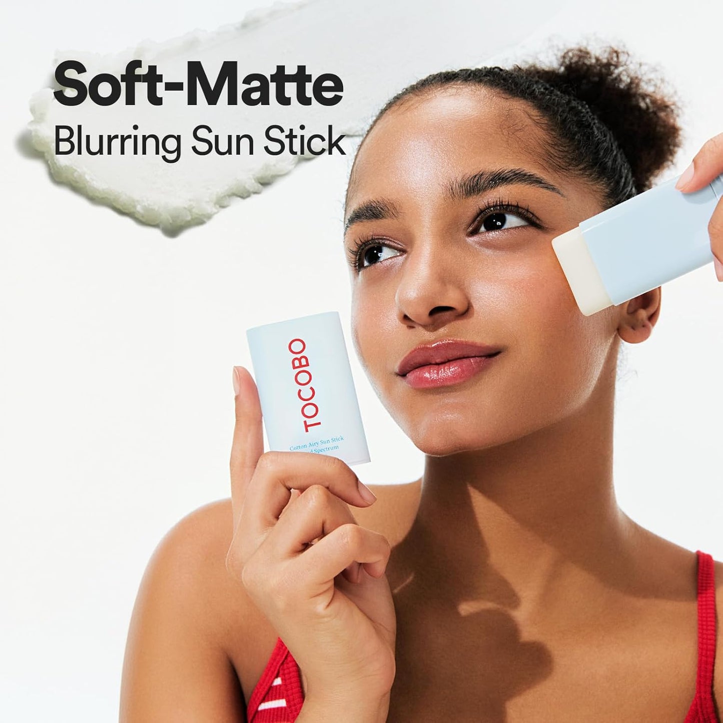 TOCOBO Cotton Airy Sun Stick SPF 50 - Protector solar mate coreano de amplio espectro para cara, 19gr