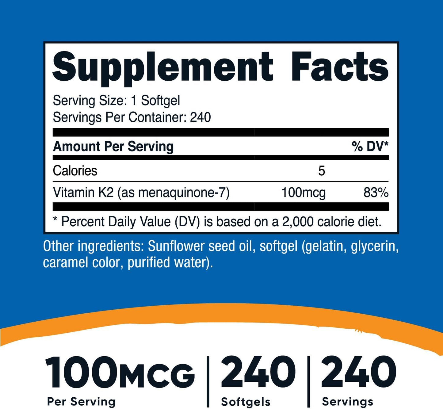 Nutricost Vitamina K2 MK-7 100 mcg, 240 Cápsulas