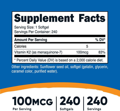 Nutricost Vitamina K2 MK-7 100 mcg, 240 Cápsulas