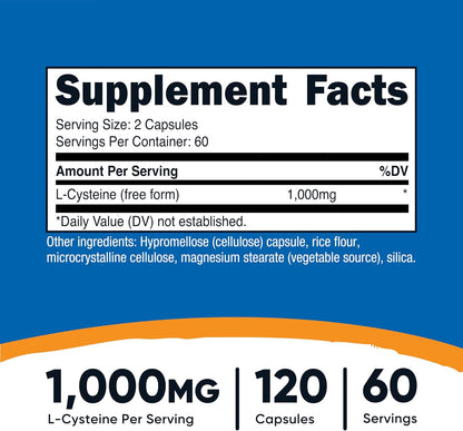 Nutricost L-cisteína 1000 mg, 120 cápsulas