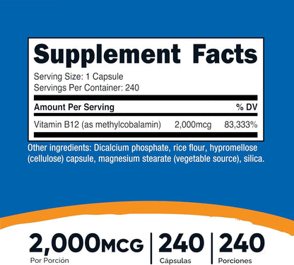 Nutricost vitamina B12 2,000mcg en capsulas