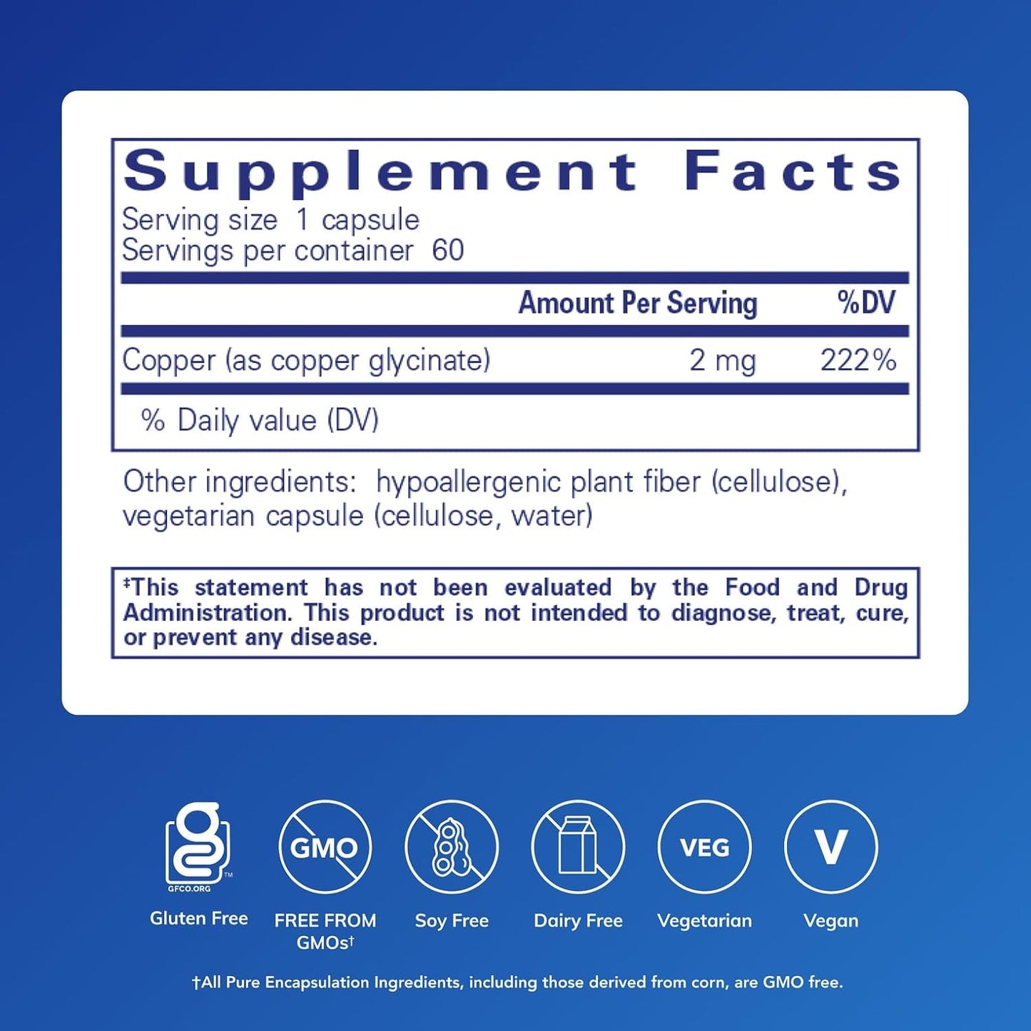 Pure Encapsulations Glicinato de Cobre, 60 Cápsulas
