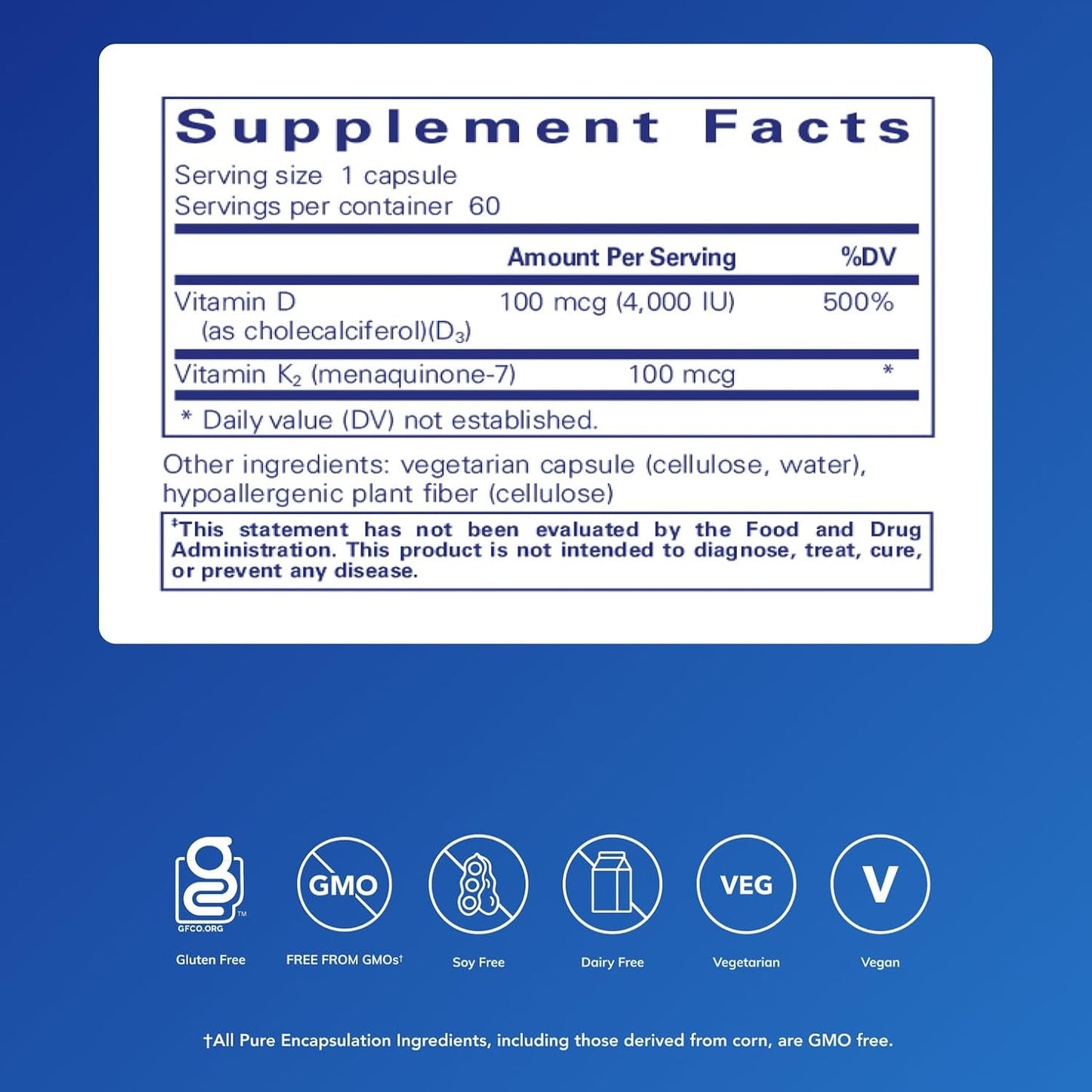 Pure Encapsulations Vitamina D3 y K2 –  60 cápsulas
