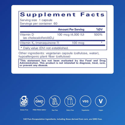 Pure Encapsulations Vitamina D3 y K2 –  60 cápsulas